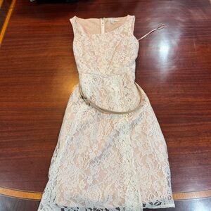 Lauren Conrad Elegant Lace Dress in Cream with zipper and straps
